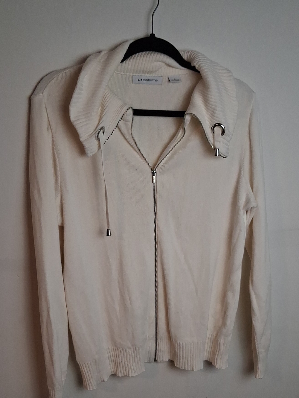 Liz Claiborne Cream Zip Front Hooded Cardigan